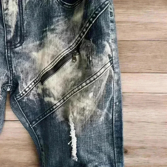 Men’s CJ Black Premium Skinny Flex Stone Washed Dark Blue Denim Jeans Y2K 34X32 - Picture 2 of 10